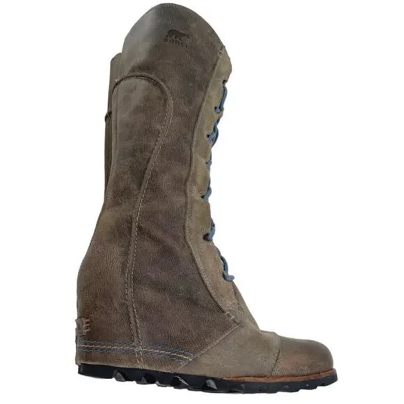 Sorel Cate the Great Size 8.5 Tall High Wedge Boots Brown Gray Waterproof - Picture 14 of 16